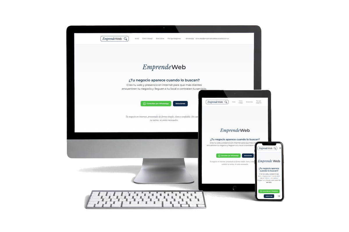 La pagina web propia de Emprende Web en la pantalla de diferentes dispositivos para mostrar la calidad del trabajo que realizo